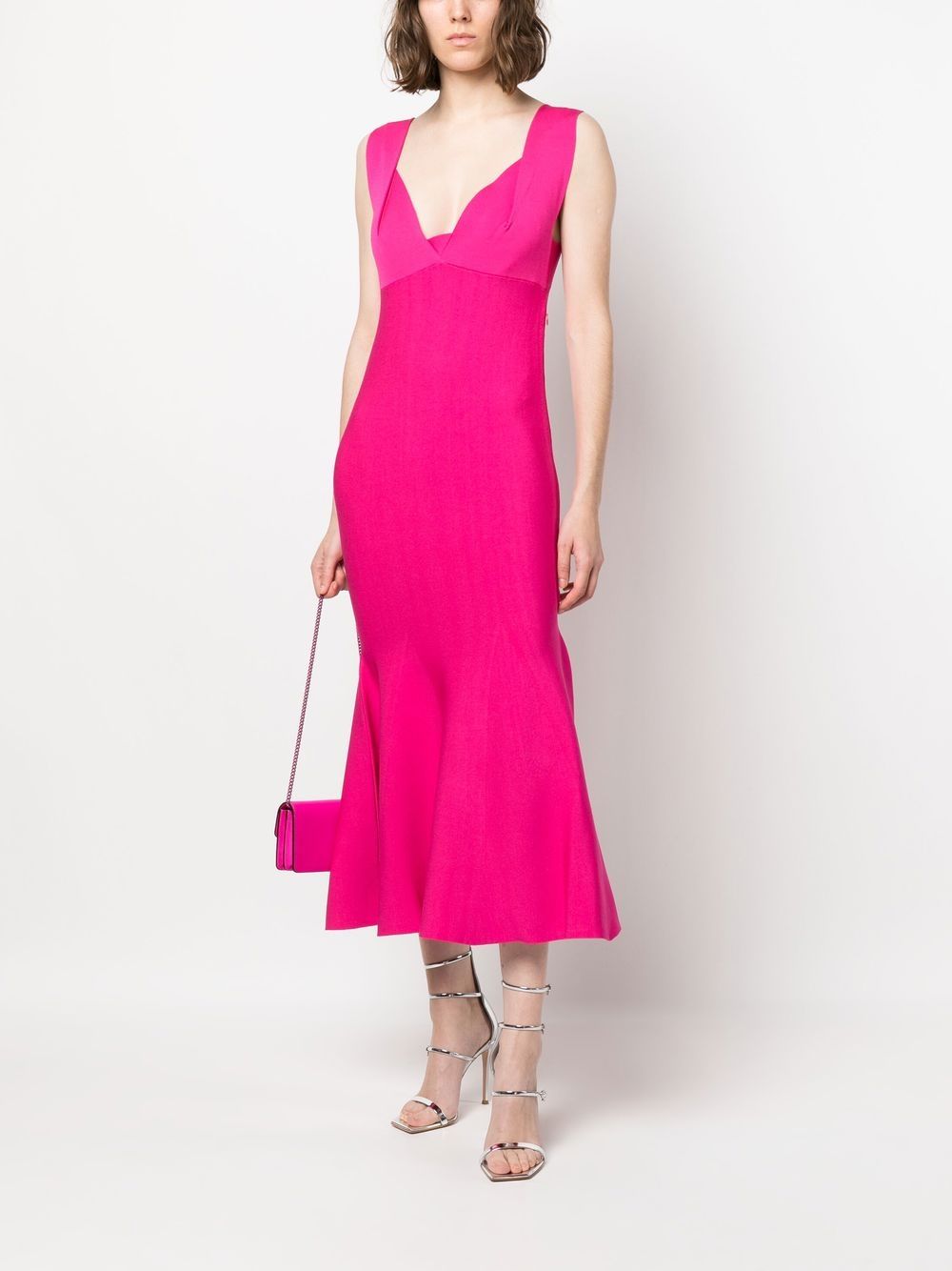 Pink fit and hot sale flare midi dress